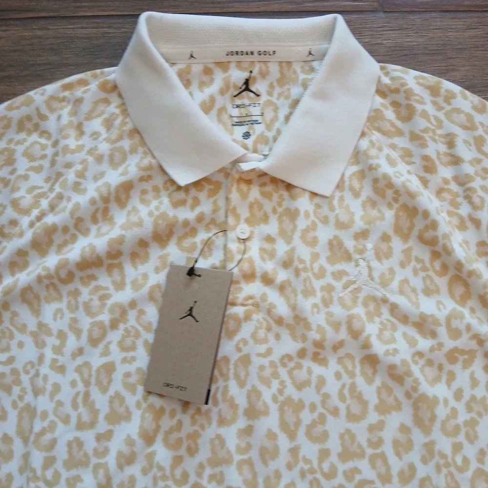 Nike Jordan Golf Polo Mens Large White Leopard Print AOP Dri Fit Flex FN5852